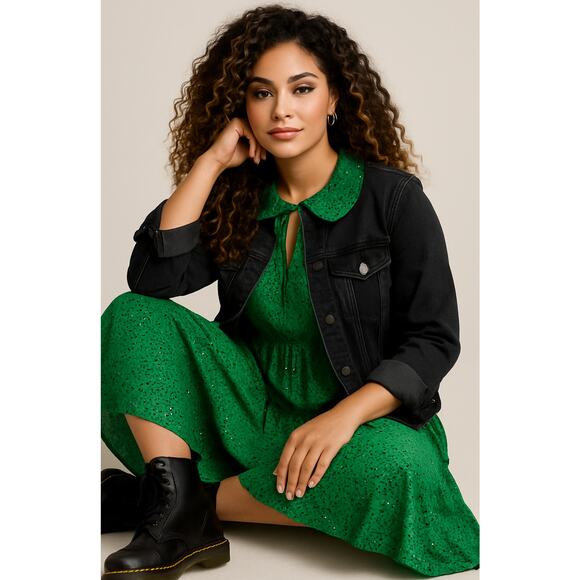 Who What Wear Spots and Dots Vibrant Green Long Sleeve Dress Leopard Print Small - Picture 6 of 7